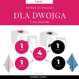 Świece do masażu dla dwojga z ręcznikami (świeca dla niej + świeca dla niego + 2 ręczniki)
