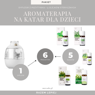 Aromaterapia dla dzieci na katar BIAŁA (dyfuzor z pozytywką + 5 olejków eterycznych)