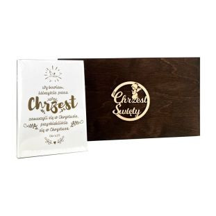 Pamiątka Chrztu Świętego - pudełko prezentowe z Nowym Testamentem w obwolucie (skrzynka bejcowana)