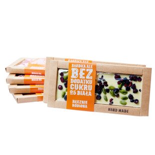 Czekolada biała BEZ CUKRU pistacja, aronia 53g HANDMADE