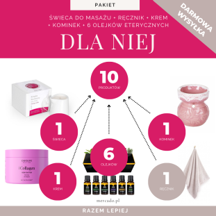 Zestaw ze Świecą do masażu dla Niej (świeca + ręcznik + krem + kominek + 6 olejków)